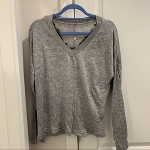 Gray Soft Black Lace V Neck